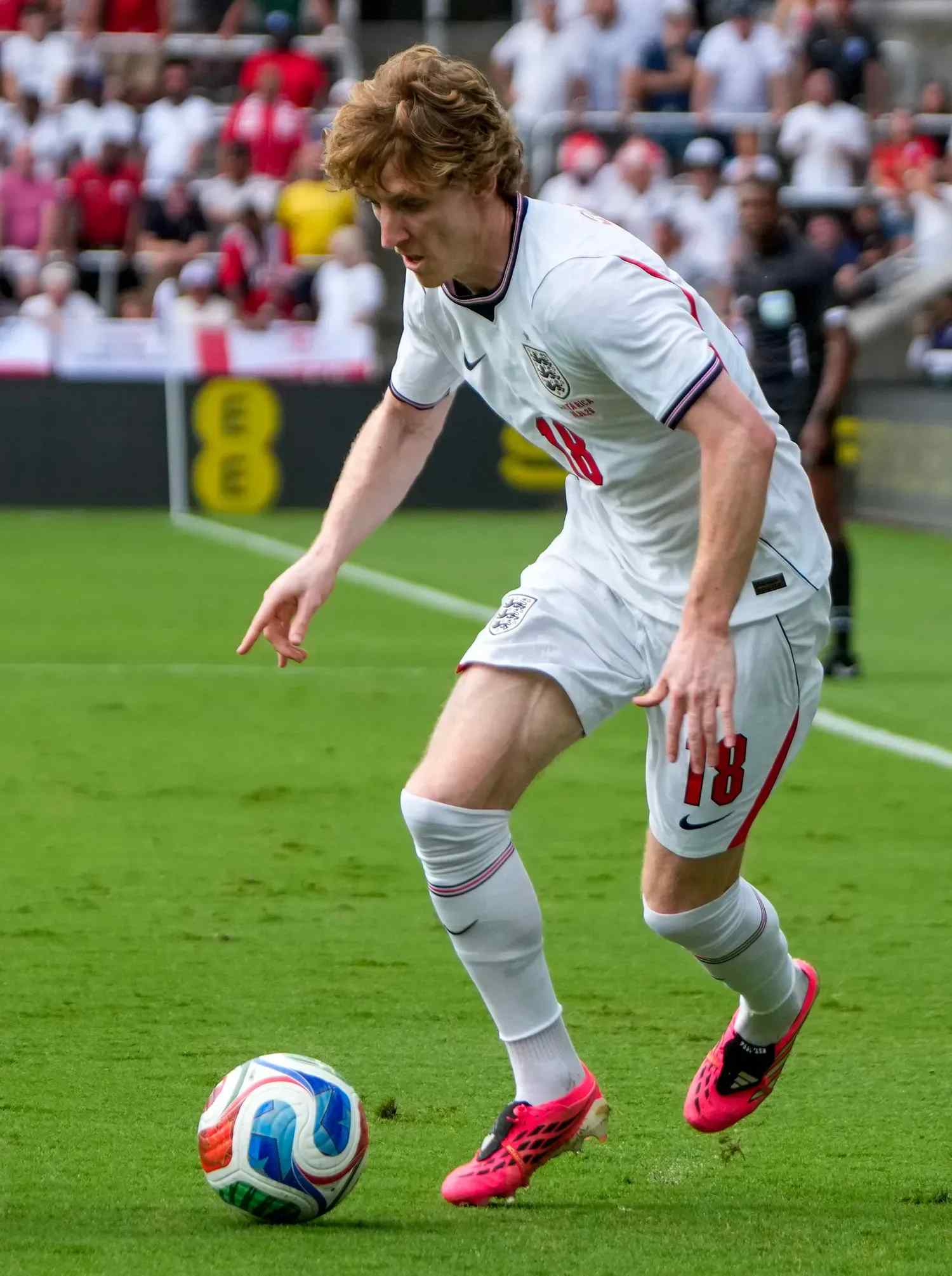 English forward Anthony Gordon dribbling with the ball